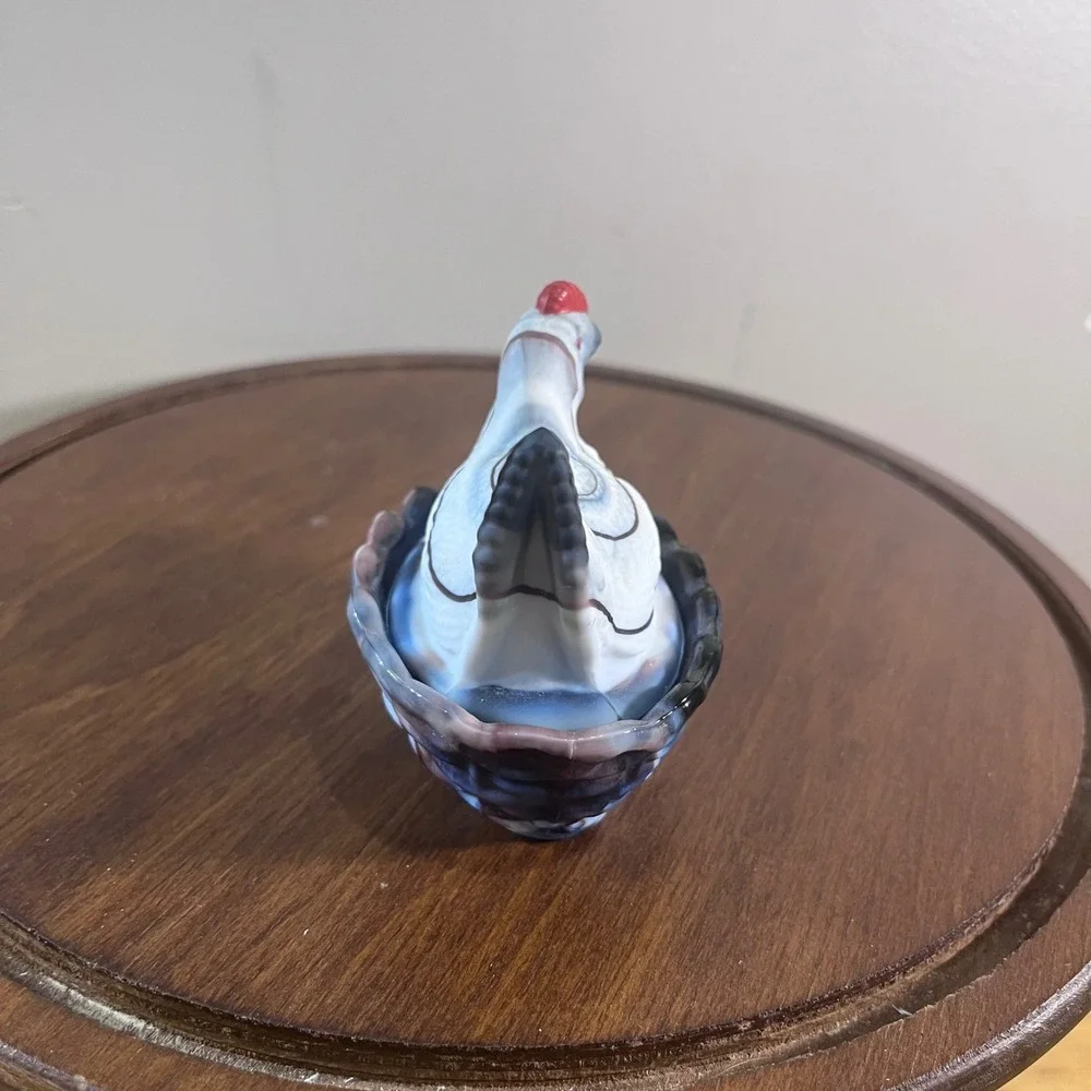 Vtg Rosso Glass Amethyst Slag Mini Hen on Nest Figurine Purple Blue White